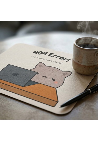 Tabloe 404 Error Eğlenceli Tasarımlı Mouse Pad - 23x19 Cm 4mm Kalınlık - Kaydırmaz Tabanlı Kaliteli Mousepad Kahverengi+açık Gri