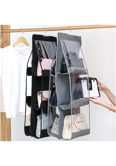 Siyah 6 Cep Asılı Çanta Şeffaf Saklama Çantası Temizle Ev Organizatör Dolap Dolap Muhtelif Ayakkabı Çantası Askı Kılıfı İle
