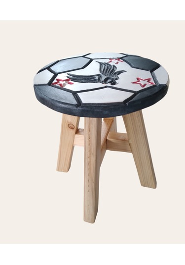 Beşiktaş Fanatik El Yapımı Ahşap Tabure