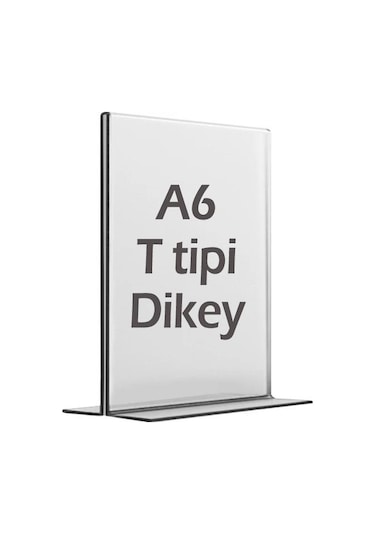 A6 T-Tipi Dikey Şeffaf Pleksi Mika Föylük Menü lık Etiketlik