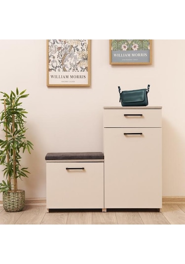 Just Home Puflu Ayakkabılık - Vizon / Rustik Meşe Vizon / Rustik Meşe Rustik Meşe - Vizon