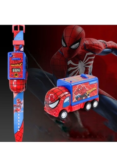 Kumik Spiderman Arabalı Ve Projeksiyonlu Saat 6 Farklı Karakteri Duvara Yansıtır