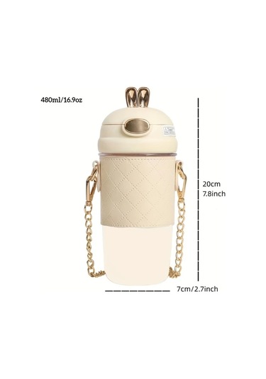 Oldfriend Yalıtımlı 480ml Paslanmaz Çelik Termal Bardak Taşınabilir Pipet Kayışı 4 Adet 3d Çıkartma Beyaz Beyaz Rastgele Verilen 4 Adet 3d Çıkartma