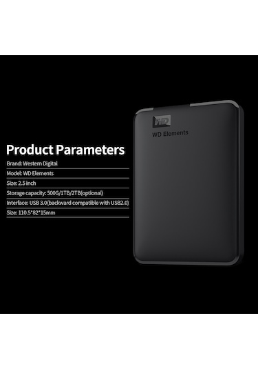 Maiyame Western Digital 500gb Taşınabilir Disk, 2.5 İnç, Usb 3.0, Siyah, Wd Elements, Win/mac Uyumlu
