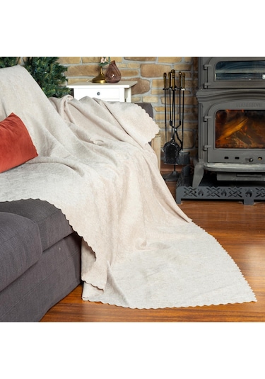 Jakarlı Şönil Koltuk Örtüsü Kanepe Örtüsü Koltuk Şalı 110x175 2 Ad. Kaymaz Krem krem