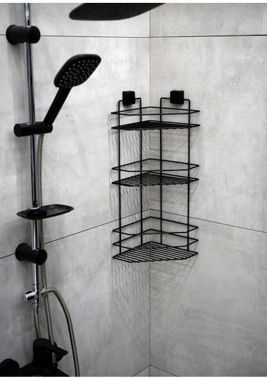 Hagenömür Boyu Paslanmaz Yapışkanlı Banyo Köşeliği Siyah Çok Renkli