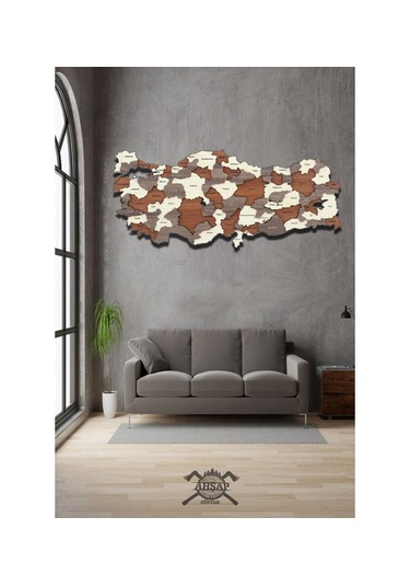 X3 Boyutlu 3d Ahşap Mdf Dekoratif Detaylı Türkiye Haritası Duvar Dekoru Tablosuz -