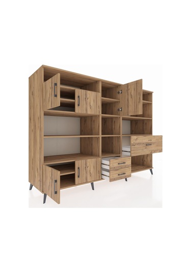 Kronos Dolap 13 Raflı 3 Çekmeceli 5 Kapaklı 220x59x163 Çam-çam Çam-çam