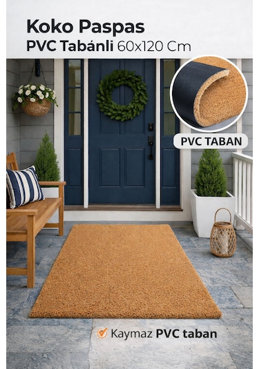 Pvc Tabanlı Kıl Koko Paspas - Kapı Önü Paspası - 60x120 Cm Açık Kahverengi