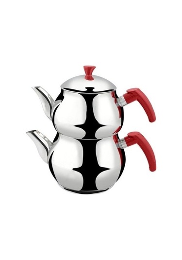 Hünkar Orta Boy Kaliteli Çelik Çaydanlık Çelik - Kırmızı