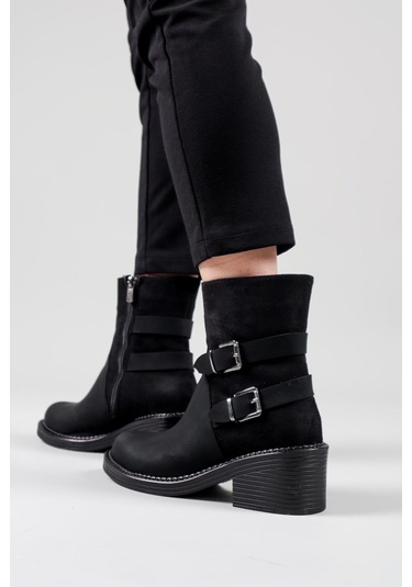 Eliska Çift Tokalı Bot Siyah-7405-siyah Siyah