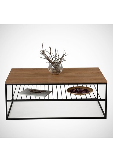 Etna Orta Sehpa Metal & Orta Masa Kafkas Meşe/Metal Ayaklı Sehpa