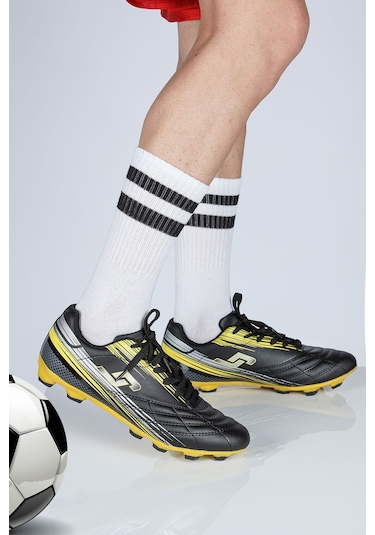 Jump 28593 Siyah - Neon Sarı Çim Halı Saha Krampon Futbol Ayakkabısı Beyaz - Siyah
