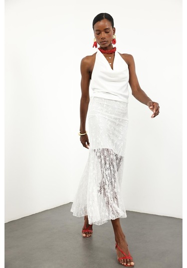 Beyaz Kloş Dantel Etek 251347 Beyaz