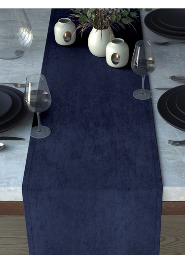 Kadife Dokulu Gece Mavisi Runner Gece Mavisi