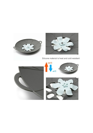 Silikon Çiçek Dökülmeye Dayanıklı Tencere Kapağı Gri