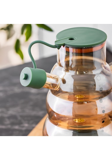 Porsima 3617 Kapaklı Borosilikat Cam 2li Yağlık Sirkelik Seti Yağdanlık Takımı 1000ml Yeşil Yeşil