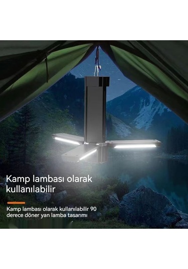 Jian Fan Güçlü Işıklı El Feneri Kamp Lambası Acil Katlandır Kamp Lambası Siyah