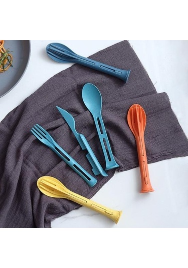 Yeşil 3'ü 1 Arada Seyahat Katlanabilir Çatal Bıçak Takımı Japonya Tarzı Plastik Kesici K Kaşık Öğrenci Yeşil