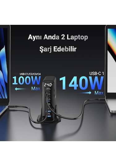Juo 240W Gan PD 3.1 Masaüstü Hızlı Şarj Cihazı 4 Type-C + 2 Usb-A iPhone & Macbook & Laptop Uyumlu Şarj Aleti