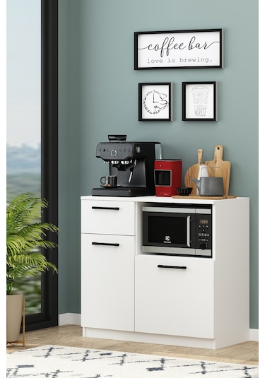 Elis Kahve Köşesi Raflı Çok Amaçlı Dolap Beyaz Beyaz