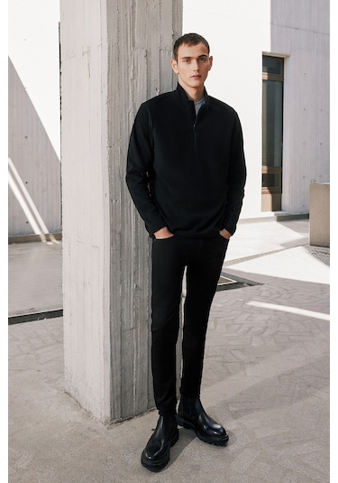 2'li Paket Standart Fit Bato Yaka Soğuk Geçirmez Sweatshirt Polar Haki - Siyah