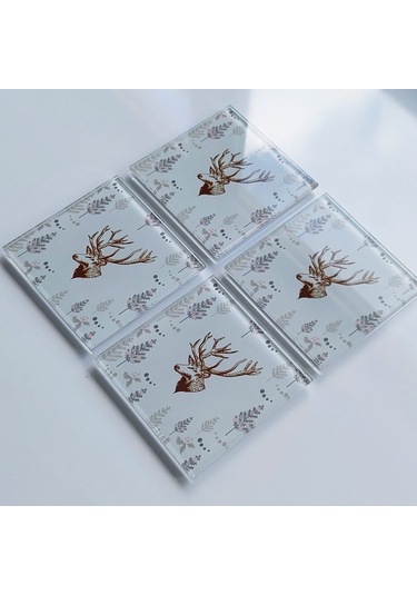 Decorita Cam Bardak Altlığı 4'lü Takım Cervus Deer 10 CM x 10 CM Çok Renkli