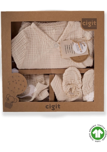 Cigit Organik Hastahane Çıkışı Bebek Takımı 0-3 Ay Ham Krem