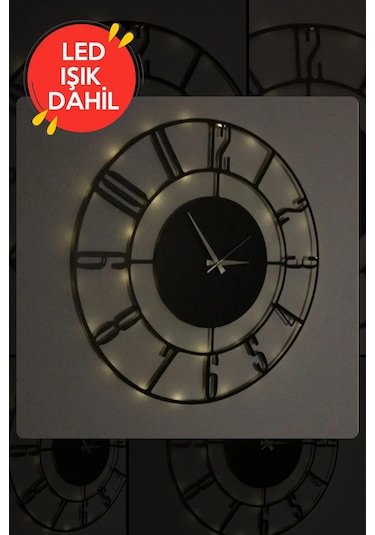 Led Işıklı Numaralı Duvar Saati Sessiz Dekoratif Modern Siyah Ahş Siyah