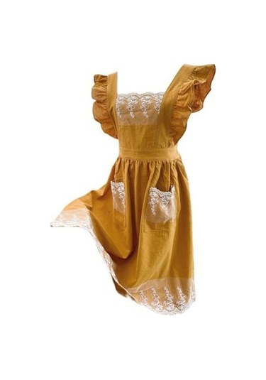 Novahub Turuncu Dantel Önlük Kullanışlı Kolsuz Fırfır Tasarım Tam Vücut Çiçekçi Bahçe İşi Temizlik Ev Gereçleri Turuncu