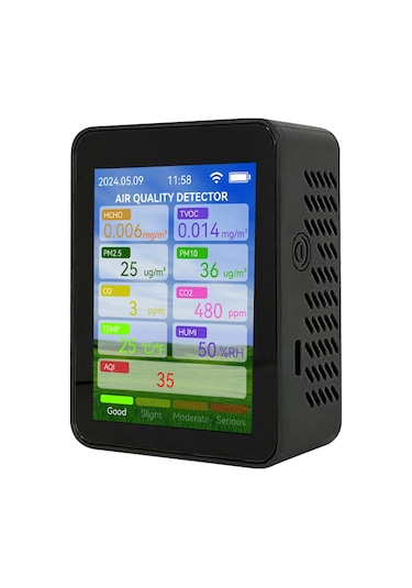 Lemestar Hava Kalitesi Analizi Cihazı: Pm2.5/pm10, Formaldehit, Co/co2, Sıcaklık-nem Tespiti, Tft Ekran, Akıllı Alarm, 1200mah Pil Siyah