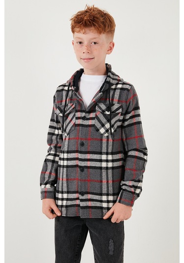 Lela Kapüşonlu Çift Cepli Ekoseli Oduncu Erkek Çocuk Gömlek Cf25W81786 Antrasit