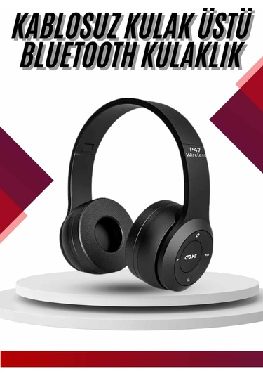 Bluetooth Kablosuz Kulaklık Siyah Wireless 5.0 Kulak Üstü Uzun Pil Ömrü