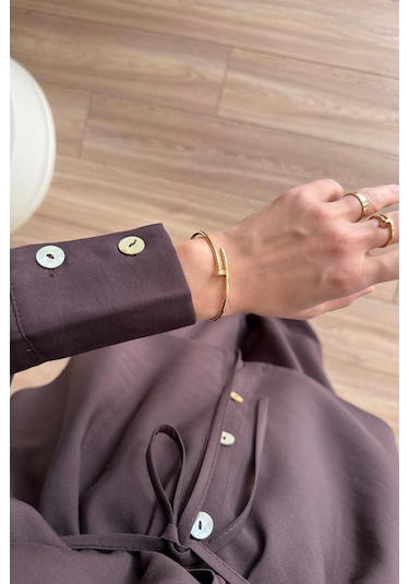 Ka Hijab Bağcıklı Bluz Pantolon Takım - Kahverengi