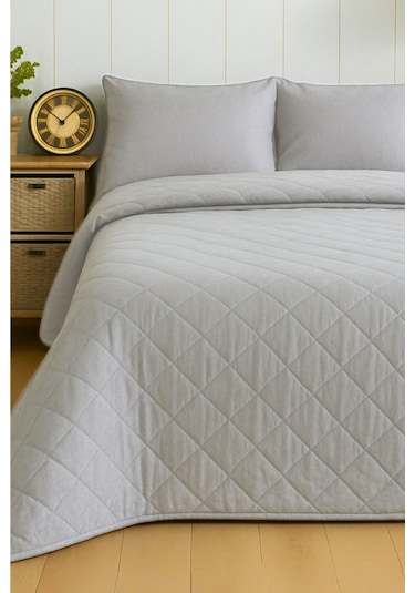 Formeya Gri Çift Kişilik Pike Çok Amaçlı Yatak Örtüsü Gri