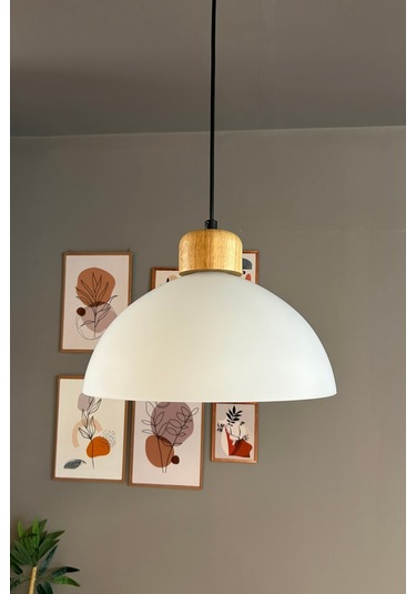 Perry Cam Tekli Avize Geniş Ahşap Beyaz Başlık Retro Sarkıt Lamba Restoran Salon Aydınlatma Beyaz