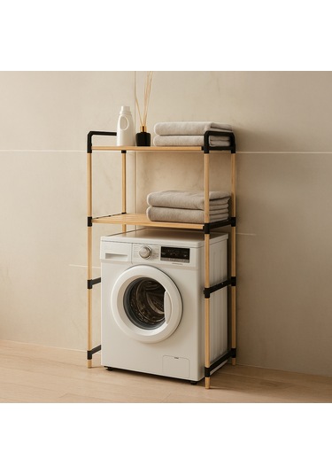 Nc01 Ahşap Çamaşır Makinesi Organizer Banyo Düzenleyici Raf Masif Çam Ahşap Açık Ahşap