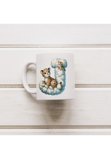 J Harfi Tasarım Bardak, Sevimli Hayvan Temalı Harf Bardağı Beyaz