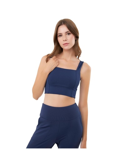Lacivert Kare Yaka Crop Top Büstiyer Lacivert