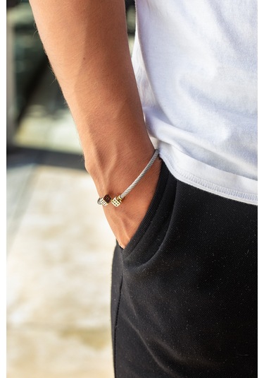 Cenova Kuyumculuk 14 Ayar Altın Zar Charmlı Gri Erkek Bilekliği Altın - Gri