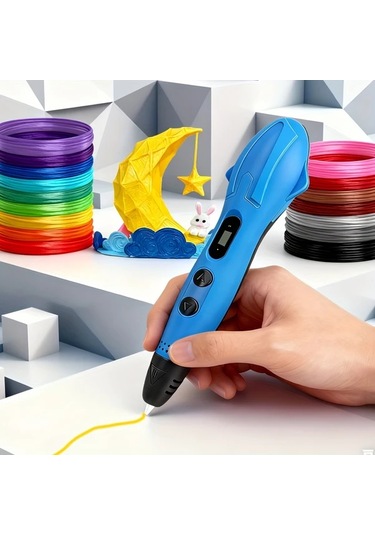 Elmpaly Mavi 3d Kalem Seti: 12 Renk Pla, Şablon Ve  Kutusu İle 3 Boyutlu Çizim