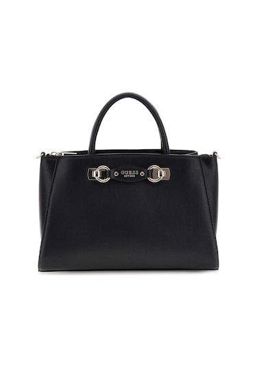 Kadın Metal Aksesuarlı Yapılandırılmış El Çantası - Siyah Siyah