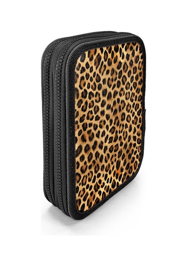 Coral High Kahverengi Leopar Desenli Çift Katlı Kalem Çanta 11147 Kahverengi - Siyah