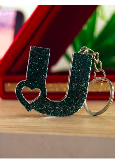 Harfli Anahtarlık Epoksi Kişiye Özel Yapım El Yapımı Harf Anahtarlık Kalp Model Özel Tasarım Hediyelik Ürün Kalp Desenli Simli Anahtarlık Beyaz - Siyah