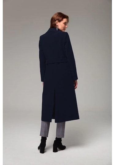 Tam Boy Kaşe Kaşmir Kaban Lacivert