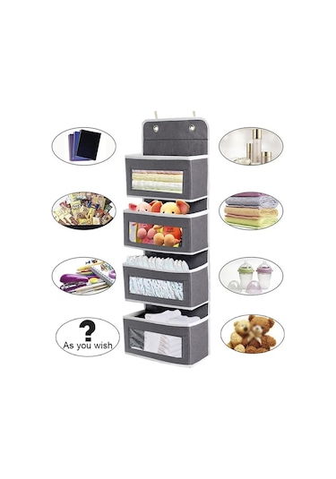 Gd03 Duvara Monte Kumaş Saklama Çantası Gardırop Oda Kapısı Asılı Çanta Arkasında, Renk: Gri 4 Izgaralı Çok Renkli