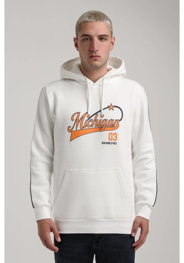 Kapüşonlu Ekru Slim Fit Full-zip Sweatshirt 24fwm64079 Ekru