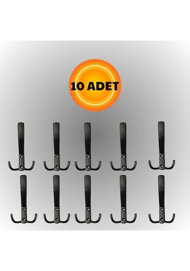 Uzun Noktalı Metal Askı Şık Portmanto Askılık Dolap Mobilya Askısı Vidalar Dahil 10 Adet Siyah