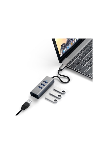 Satechi Type-c 2 İn 1 Usb 3.0 3 Port Hub Eth Port Uzay Grisi St-tc2n1usb31am
