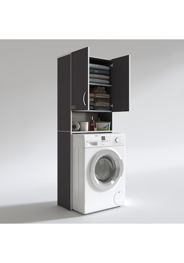 Kenzlife Çamaşır Makinesi Dolabı Sinem Gri 180*066*30 Banyo Kiler Kapaklı Arkalıklı Çok Renkli